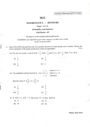 CU-2022 B.Sc. (Honours) Mathematics Semester-5 Paper-CC-11 QP.pdf