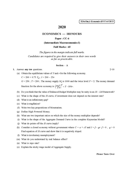 File:CU-2020 B.A. B.Sc. (Honours) Economics Semester-III Paper-CC-6 QP.pdf