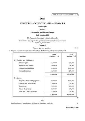 CU-2020 B. Com. (Honours) Financial Accounting-III Part-III Paper-V QP.pdf