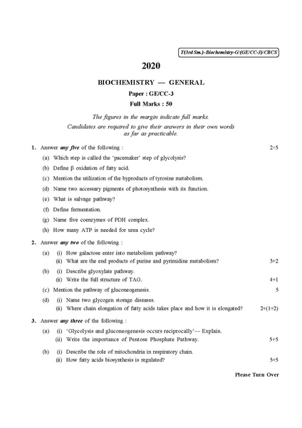 File:CU-2020 B.Sc. (General) Biochemistry Semester-III Paper-CC3-GE3 QP.pdf