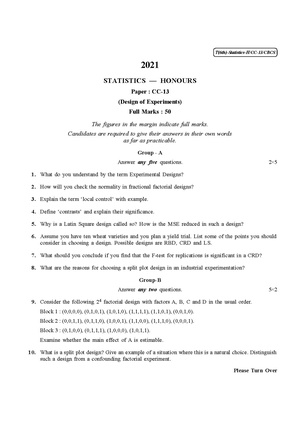 CU-2021 B.Sc. (Honours) Statistics Semester-VI Paper-CC-13 QP.pdf