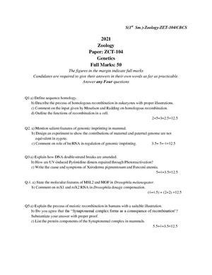 GC-2021 M.Sc. Zoology Semester-I Paper-ZCT-104 Genetics QP.pdf