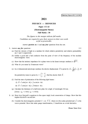 CU-2021 B.Sc. (Honours) Physics Semester-VI Paper-CC-13 QP.pdf