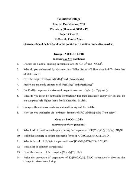 File:GC-2020 B.Sc. (Honours) Chemistry Semester-IV Paper-CC-4-10 QP.pdf