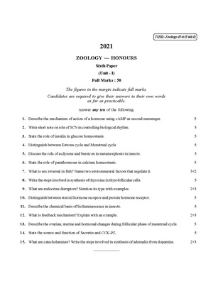 CU-2021 B.Sc. (Honours) Zoology Part-III Paper-VI (Unit-I) QP.pdf