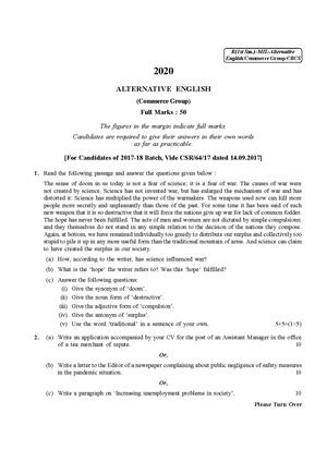 CU-2020 B. Com. (Honours) Modern Indian Language Semester-I Alternative English QP.pdf