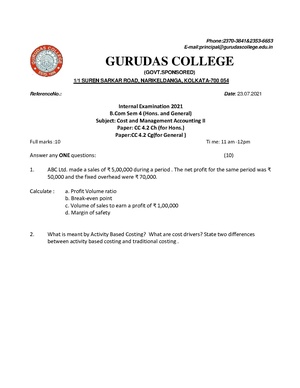 GC-2021 B. Com. (Honours & General) Cost & Management Accounting-II Semester-IV Paper-CC-4.2Ch & CC-4.2Cg IA QP.pdf