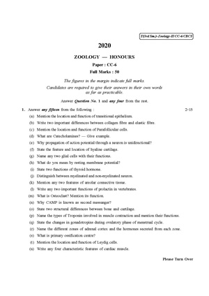CU-2020 B.Sc. (Honours) Zoology Semester-III Paper-CC-6 QP.pdf