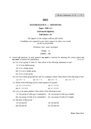 CU-2021 B.Sc. (Honours) Mathematics Semester-5 Paper-DSE-A-1 (Advanced Algebra) QP.pdf