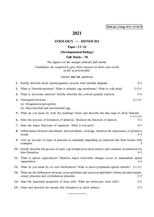 CU-2021 B.Sc. (Honours) Zoology Semester-VI Paper-CC-13 QP.pdf