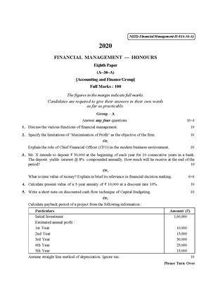 CU-2020 B. Com. (Honours) Financial Management Part-III Paper-VIII QP.pdf