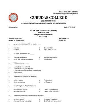 GC-2021 B. Com. (Honours & General) Business Law Semester-I Paper-CC-1.1Chg IA QP.pdf