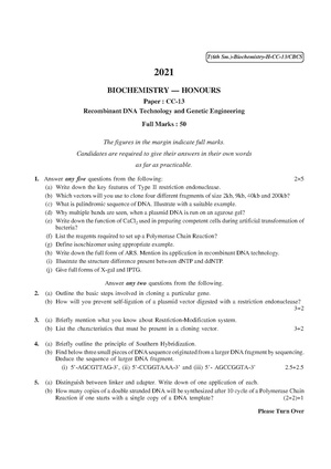 CU-2021 B.Sc. (Honours) Biochemistry Semester-VI Paper-CC-13 QP.pdf