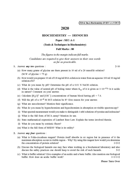 File:CU-2020 B.Sc. (Honours) Biochemistry Semester-III Paper-SEC-A-1 QP.pdf