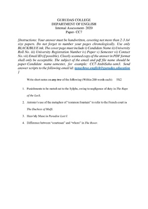 GC-2020 B.A. (Honours) English Semester-III Paper-CC-7 IA QP.pdf