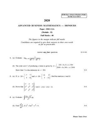 CU-2020 B. Com. (Honours) Advanced Business Mathematics-M2 Semester-V Paper-DSE-5.1 QP.pdf
