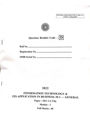 CU-2022 B. Com. (Honours & General) Information Technology & Its Application in Business-M-1 Semester-3 Paper-SEC-3.1-CHG (Booklet-D) QP.pdf