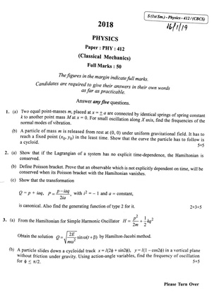 CU-2018 M.Sc. Physics Semester-I Paper-PHY-412 Classical Mechanics QP.pdf