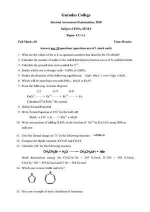GC-2020 B.Sc. (Honours) Chemistry Semester-I Paper-CC-1-1 QP.pdf