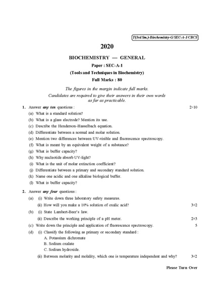 File:CU-2020 B.Sc. (General) Biochemistry Semester-III Paper-SEC-A-1 QP.pdf