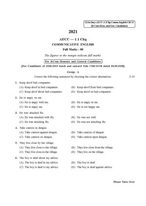 CU-2021 B. Com. (Honours & General) Modern Indian Language-Communicative English Semester-1 Paper-AECC-1.1 CHG (2018-19 Batch) QP.pdf