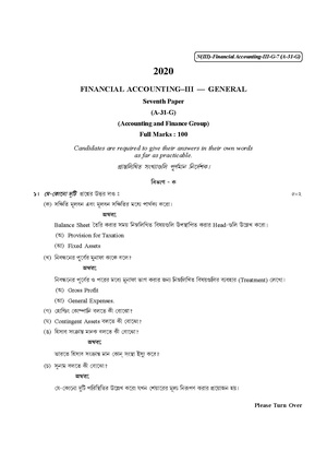 CU-2020 B. Com. (General) Financial Accounting–III Part-III Paper-VII QP.pdf