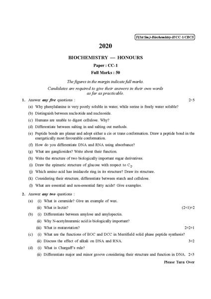 File:CU-2020 B.Sc. (Honours) Biochemistry Semester-I Paper-CC-1 QP.pdf