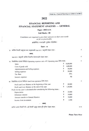 CU-2022 B. Com. (General) Financial Reporting & Financial Statement Analysis Semester-6 Paper-DSE-6.1A QP.pdf