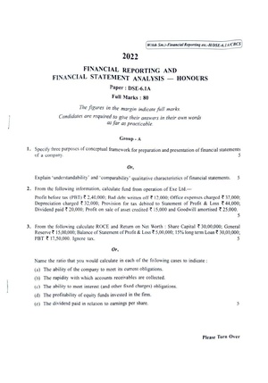 CU-2022 B. Com. (Honours) Financial Reporting & Financial Statement Analysis Semester-6 Paper-DSE-6.1A QP.pdf