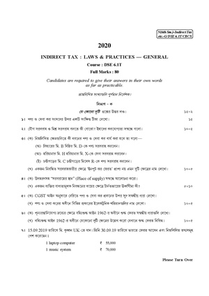 CU-2020 B. Com. (General) Indirect Tax Laws & Practices Semester-VI Paper-DSE-6.1T QP.pdf