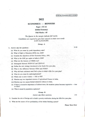 CU-2022 B.A. B.Sc. (Honours) Economics Semester-5 Paper-CC-12 QP.pdf