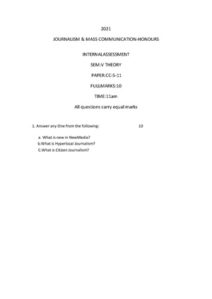 GC-2021 B.A. (Honours) Journalism Semester-V Paper-CC-11 IA QP.pdf