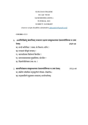 GC-2021 B.A. (Honours) Sanskrit Semester-III Paper-CC-5 Tutorial QP.pdf