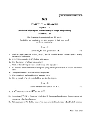 CU-2021 B.Sc. (Honours) Statistics Semester-3 Paper-CC-7 QP.pdf