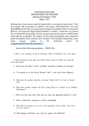 GC-2021 B.A. (Honours) English Semester-II Paper-CC-4 IA QP.pdf