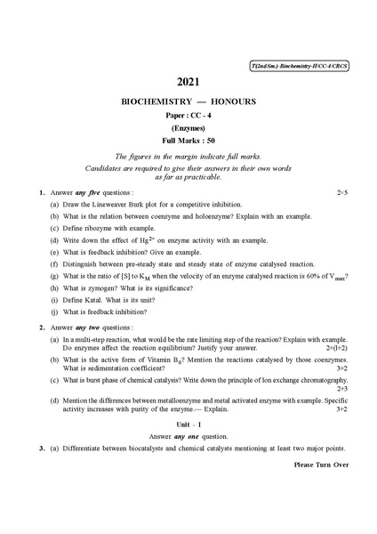 File:CU-2021 B.Sc. (Honours) Biochemistry Semester-II Paper-CC-4 QP.pdf