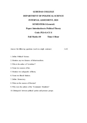 GC-2020 B.A. (General) Political Science Semester-I Paper-CC-1 IA QP.pdf