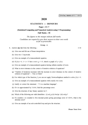 CU-2020 B.Sc. (Honours) Statistics Semester-III Paper-CC-7 QP.pdf