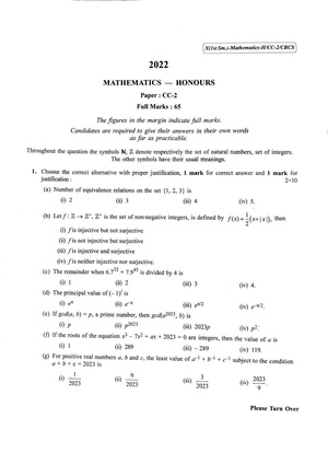 CU-2022 B.Sc. (Honours) Mathematics Semester-1 Paper-CC-2 QP.pdf