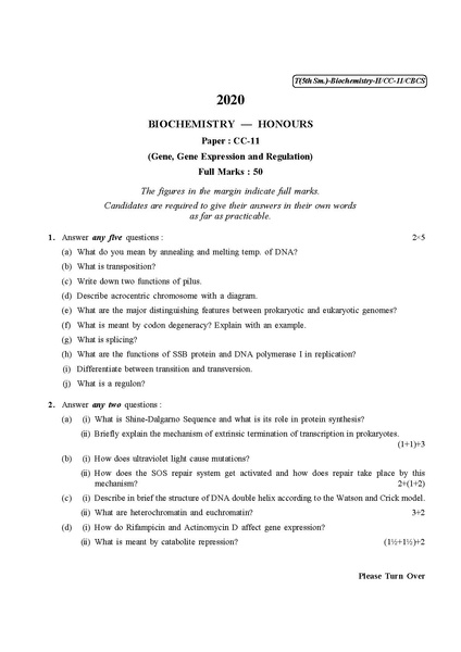 File:CU-2020 B.Sc. (Honours) Biochemistry Semester-V Paper-CC-11 QP.pdf