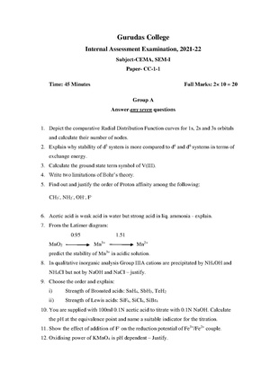 GC-2021 B.Sc. (Honours) Chemistry Semester-I Paper-CC-1 IA QP.pdf