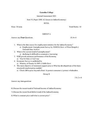 GC-2021 B.Sc. (Honours) Economics Semester-VI Paper-DSE-A-2 (Issues in Indian Economy) IA QP.pdf