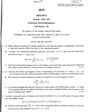 CU-2019 M.Sc. Physics Semester-II Paper-PHY-421 Classical Electrodynamics QP.pdf