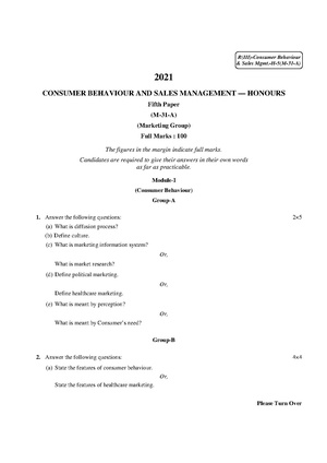 CU-2021 B. Com. (Honours) Consumer Behaviour and Sales Management Part-III Paper-M31A QP.pdf