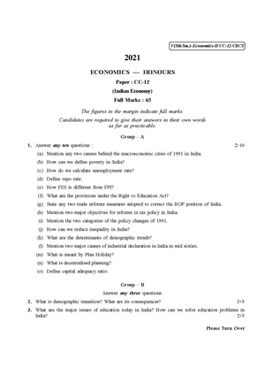 CU-2021 B.A. B.Sc. (Honours) Economics Semester-5 Paper-CC-12 QP.pdf