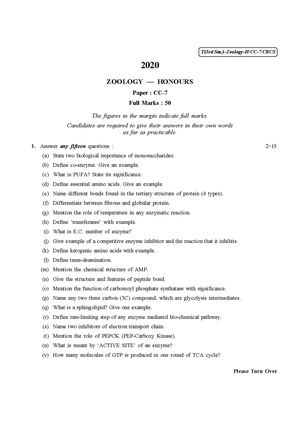 CU-2020 B.Sc. (Honours) Zoology Semester-III Paper-CC-7 QP.pdf