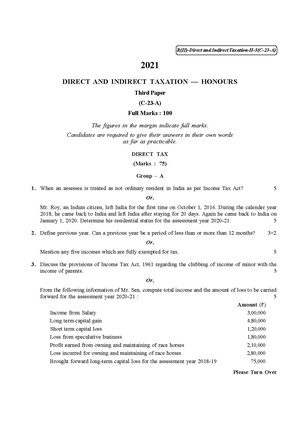 CU-2021 B. Com. (Honours) Direct & Indirect Taxation Part-II Paper-C-23A (Before 2014) QP.pdf