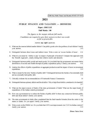 CU-2021 B. Com. (Honours) Public Finance & Taxation Semester-5 Paper-DSE-5.1T QP.pdf