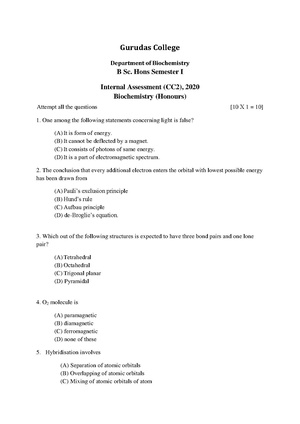 GC-2020 B.Sc. (Honours) Biochemistry Semester-I Paper-CC-2 IA QP.pdf