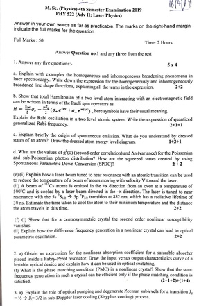 CU-2019 M.Sc. Physics Semester-IV Paper-PHY-522 Laser Physics QP.pdf